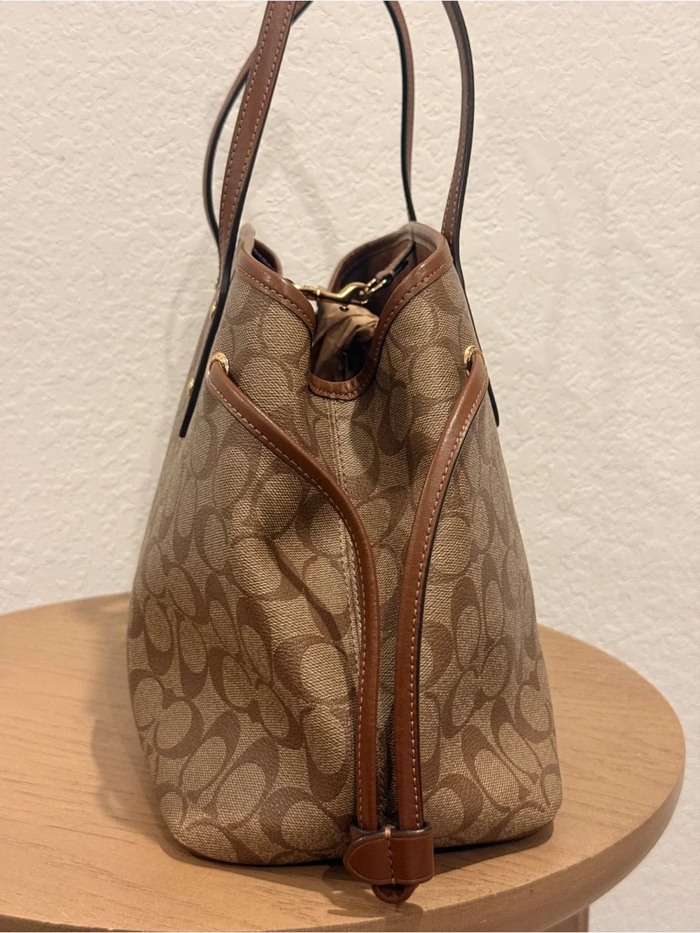 Coach Brown Signature Canvas Tote with Leather Trim